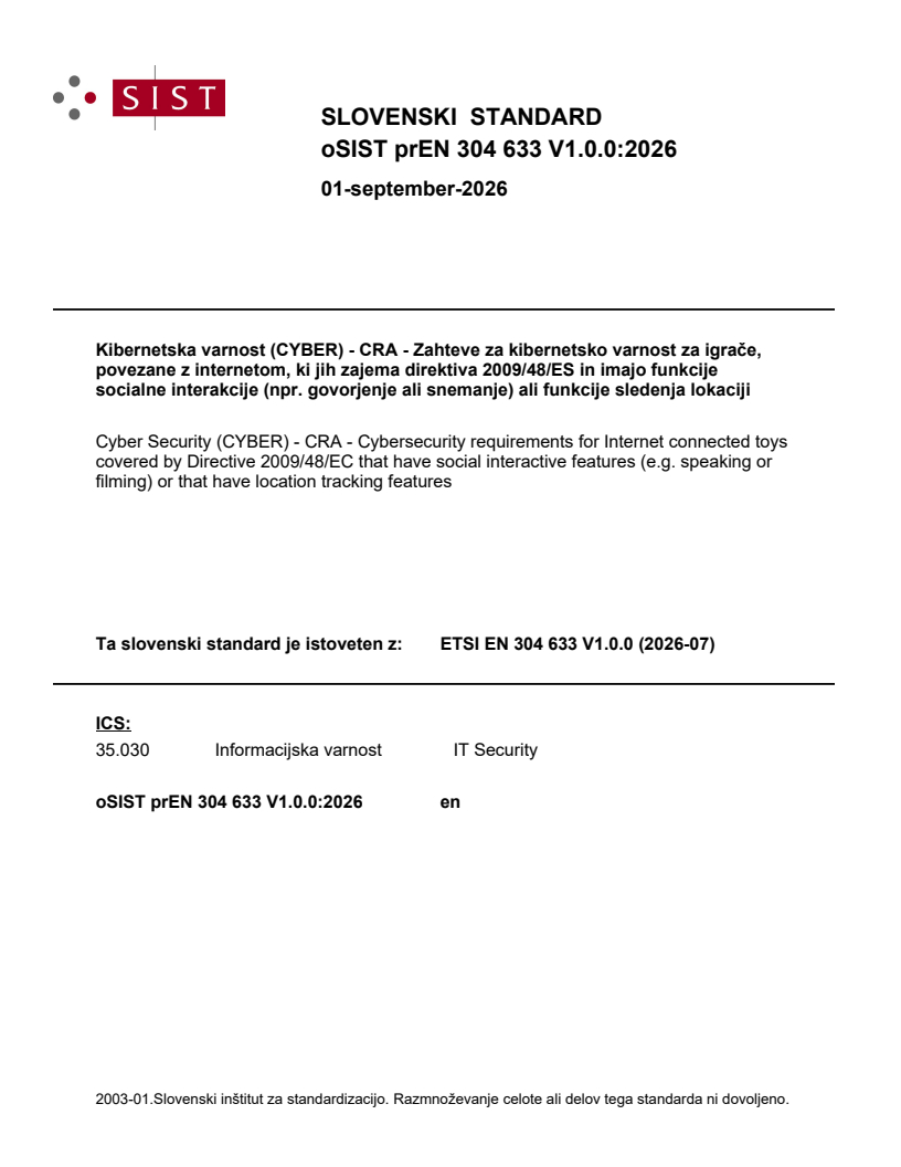 ETSI EN 304 633 V1.0.0 (2026-07) prEN 304 633 V1.0.0:2026 - BARVE - Page 1 preview