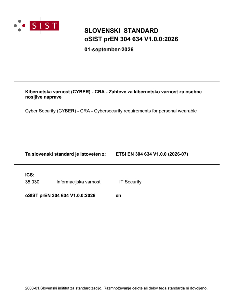 ETSI EN 304 634 V1.0.0 (2026-07) prEN 304 634 V1.0.0:2026 - BARVE - Page 1 preview