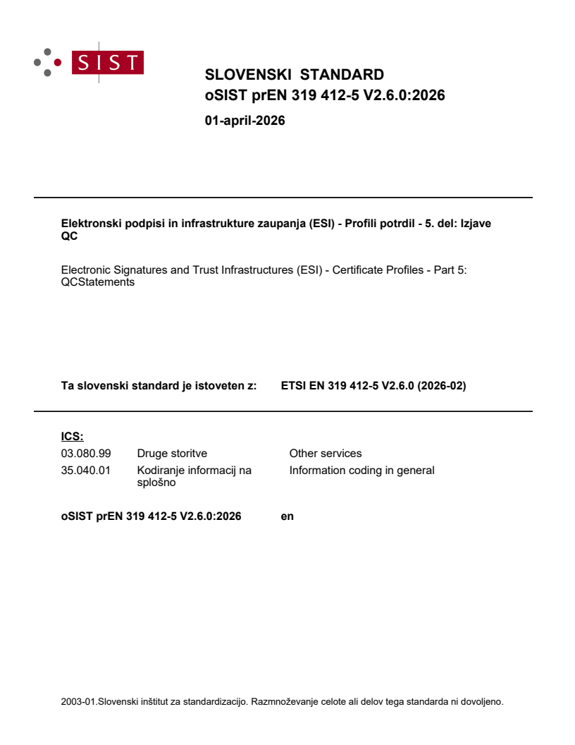 ETSI EN 319 412-5 V2.6.1 (2026-05) prEN 319 412-5 V2.6.0:2026 - Page 1 preview