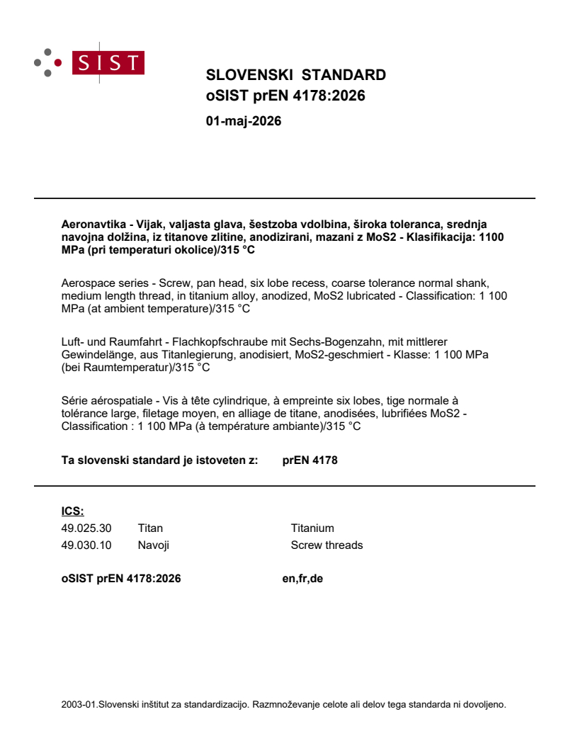 prEN 4178 prEN 4178:2026 - Page 1 preview