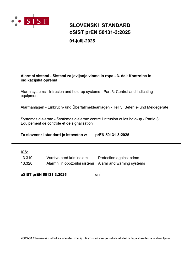 prEN 50131-3:2025