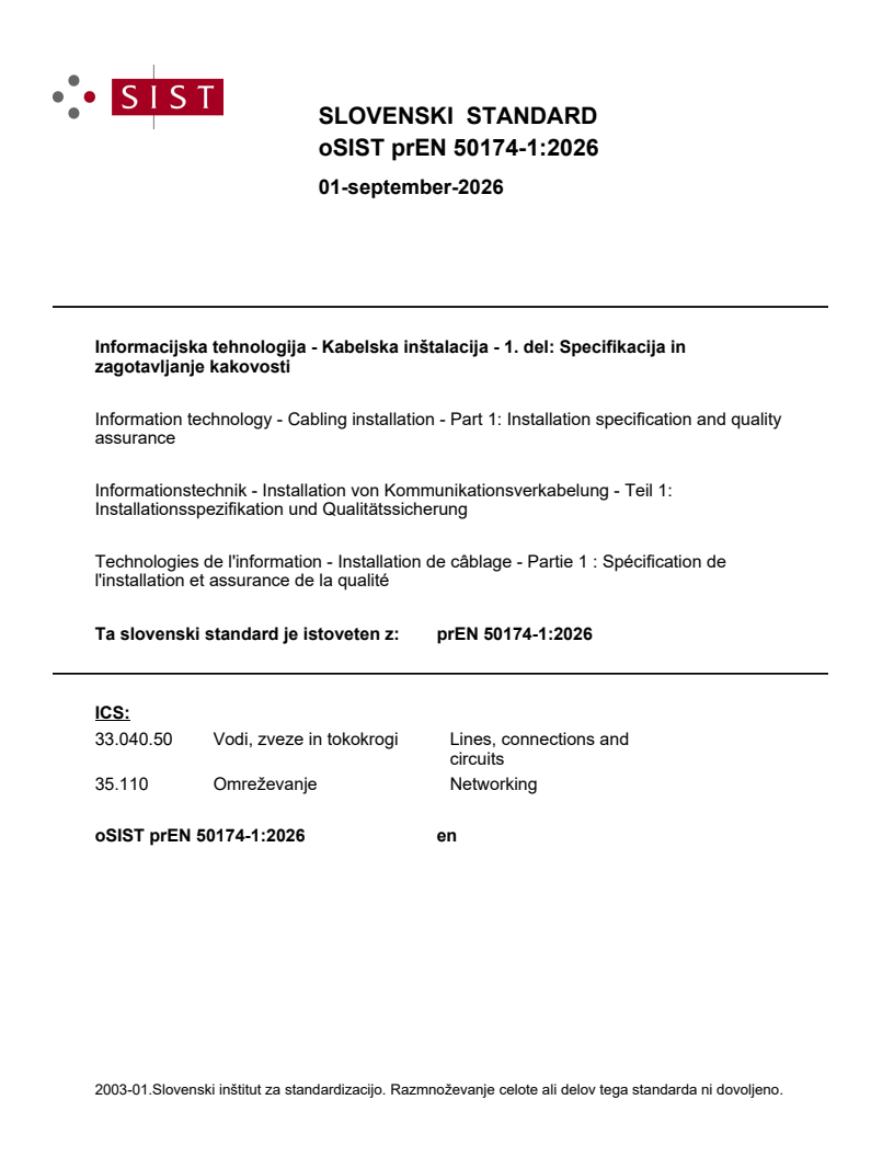 prEN 50174-1:2026 prEN 50174-1:2026 - BARVE - Page 1 preview