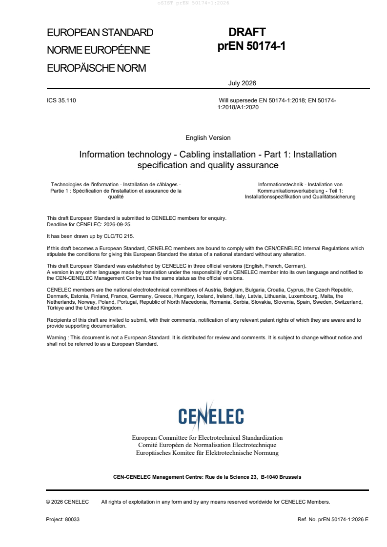 prEN 50174-1:2026 prEN 50174-1:2026 - BARVE - Page 3 preview