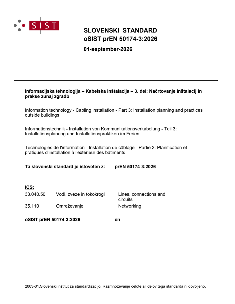 prEN 50174-3:2026 prEN 50174-3:2026 - BARVE - Page 1 preview