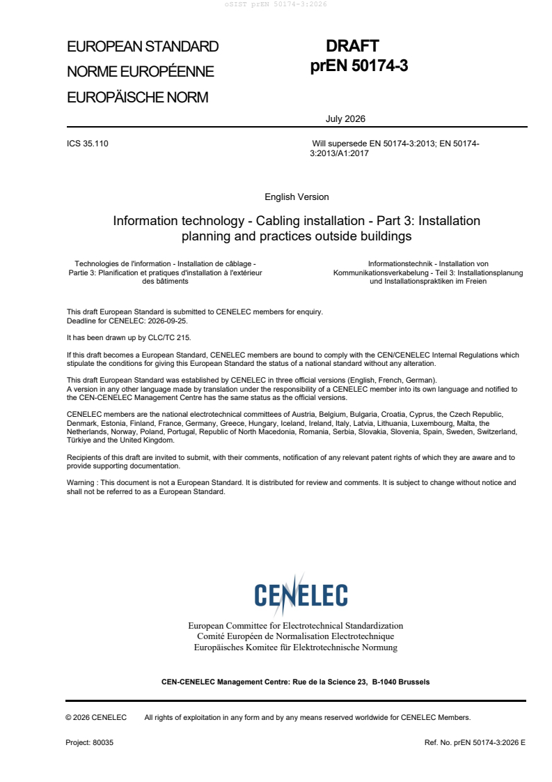 prEN 50174-3:2026 prEN 50174-3:2026 - BARVE - Page 3 preview