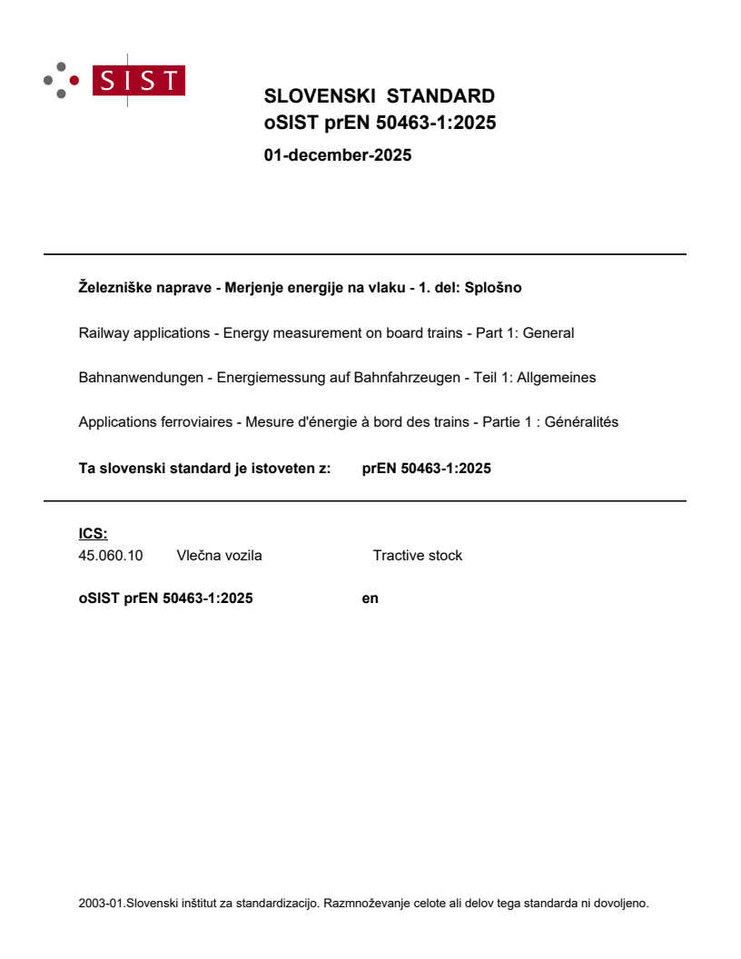 prEN 50463-1:2025 - BARVE