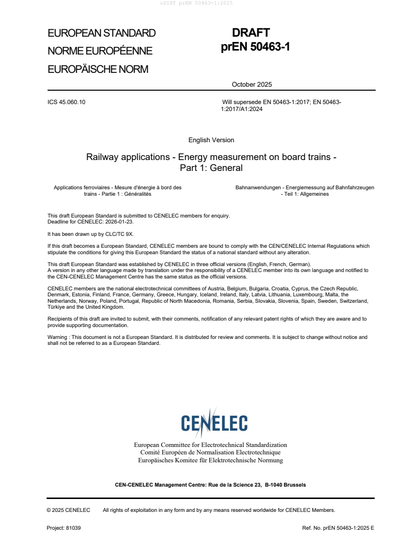 prEN 50463-1:2025 - BARVE