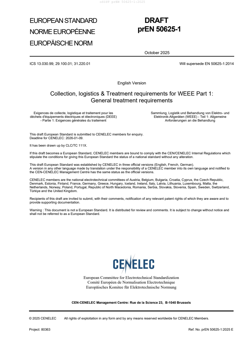 prEN 50625-1:2025 prEN 50625-1:2025