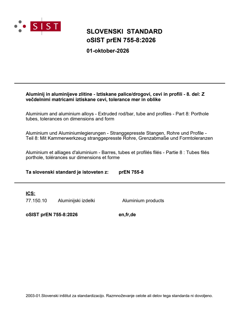 prEN 755-8 prEN 755-8:2026 - Page 1 preview