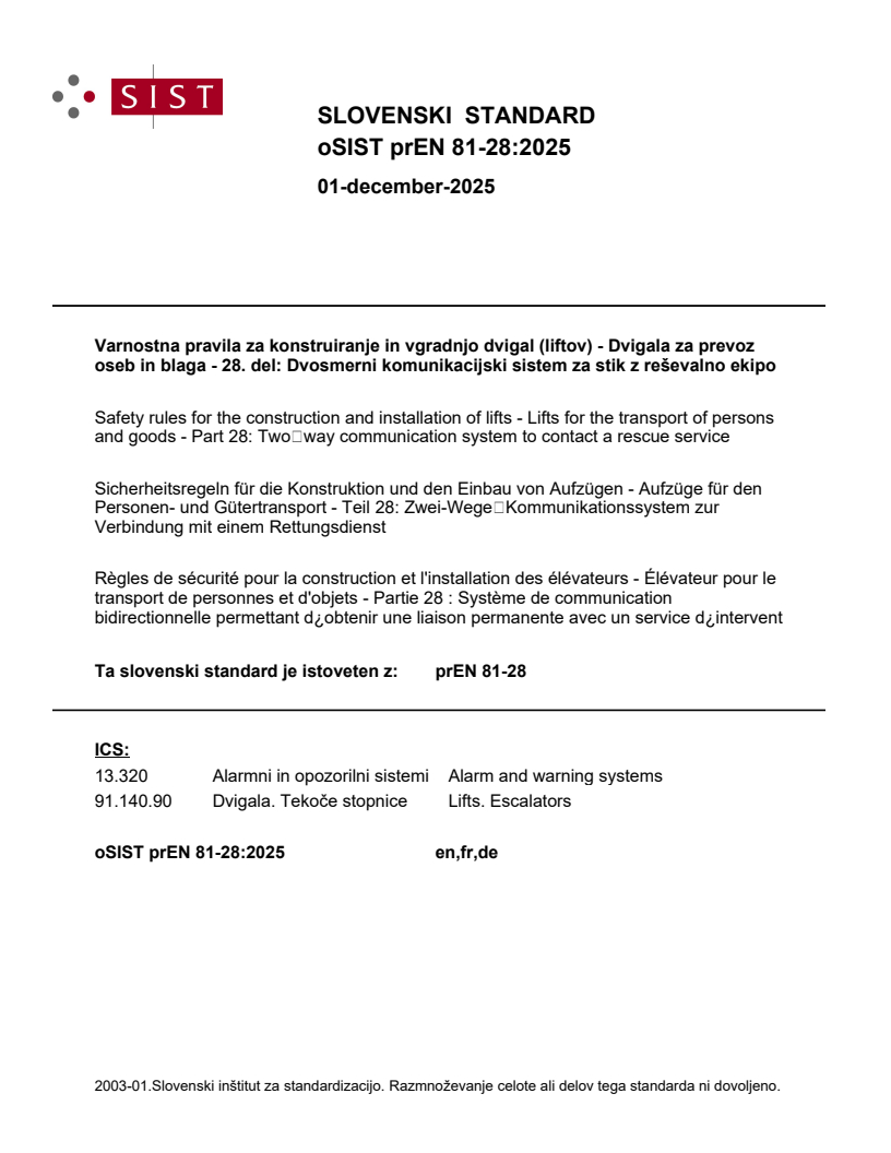 prEN 81-28:2025 - BARVE