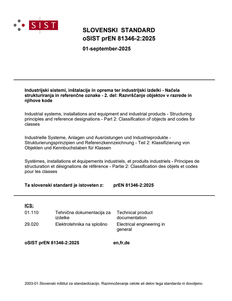 prEN 81346-2:2025 - BARVE