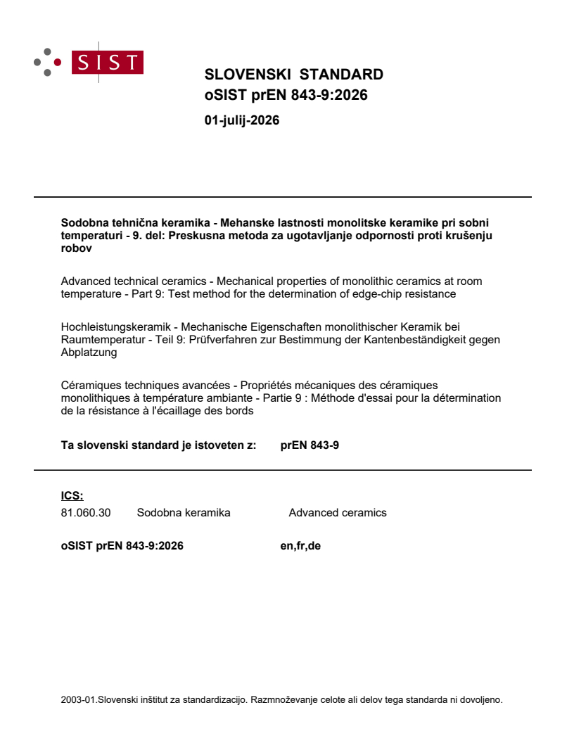 prEN 843-9 prEN 843-9:2026 - Page 1 preview