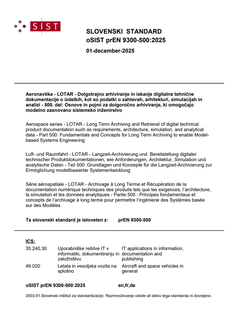 prEN 9300-500 prEN 9300-500:2025 - BARVE