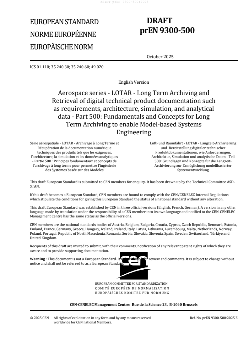 prEN 9300-500 prEN 9300-500:2025 - BARVE