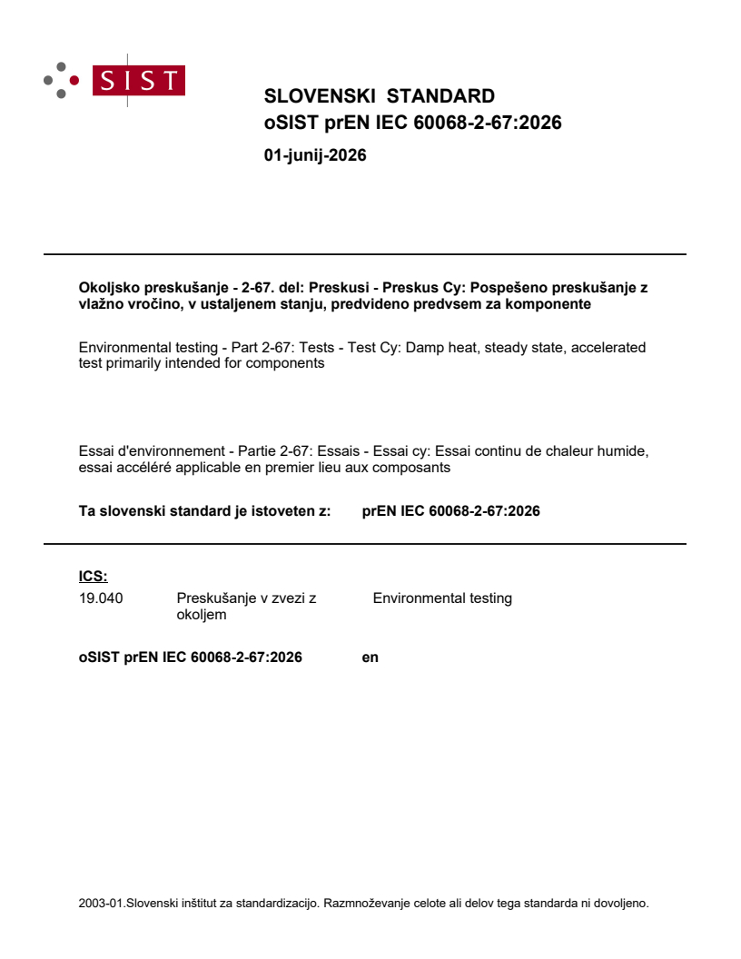 prEN IEC 60068-2-67:2026 prEN IEC 60068-2-67:2026 - Page 1 preview