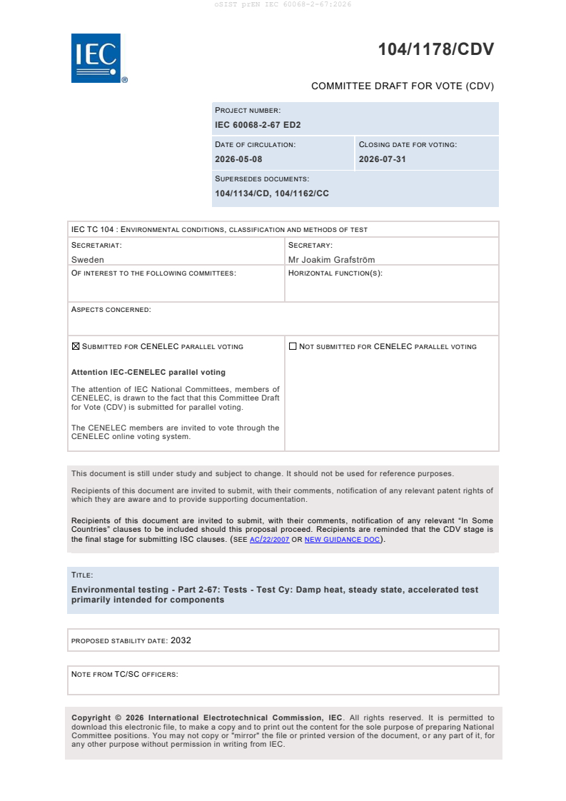 prEN IEC 60068-2-67:2026 prEN IEC 60068-2-67:2026 - Page 3 preview