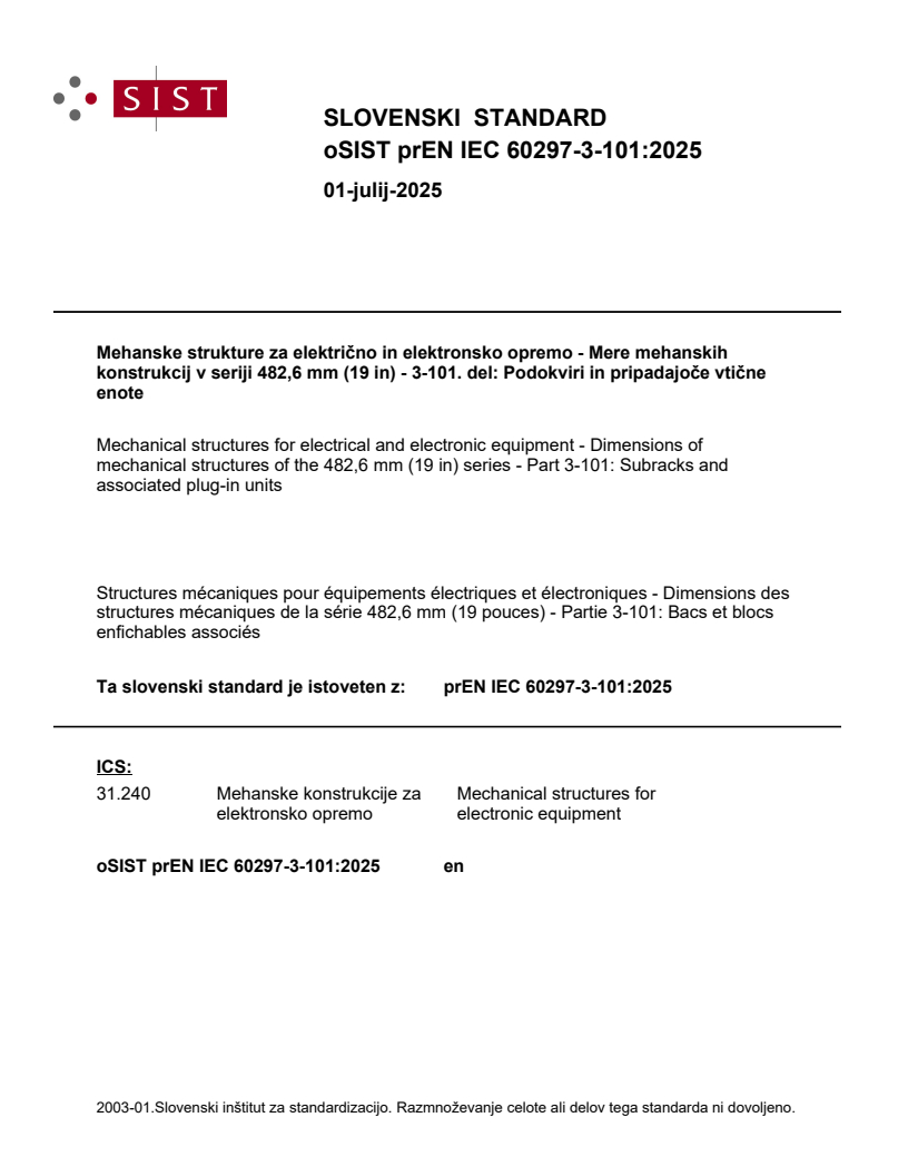 prEN IEC 60297-3-101:2025 - BARVE