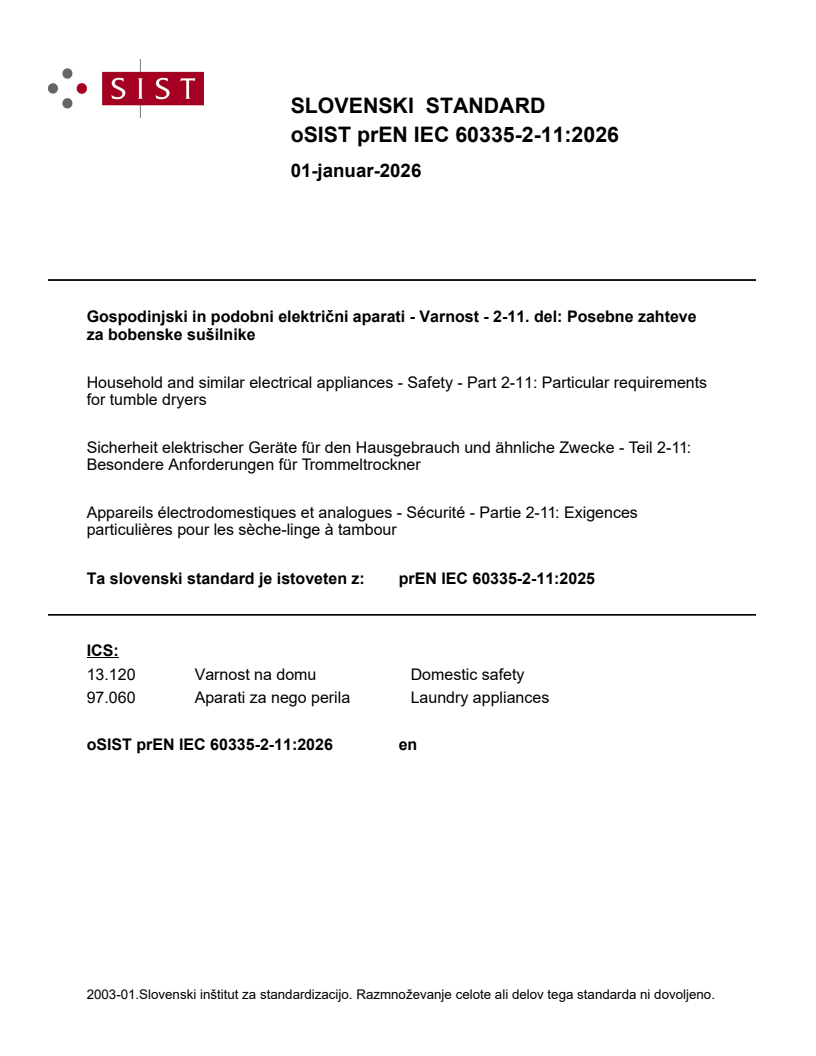 prEN IEC 60335-2-11:2026 - BARVE