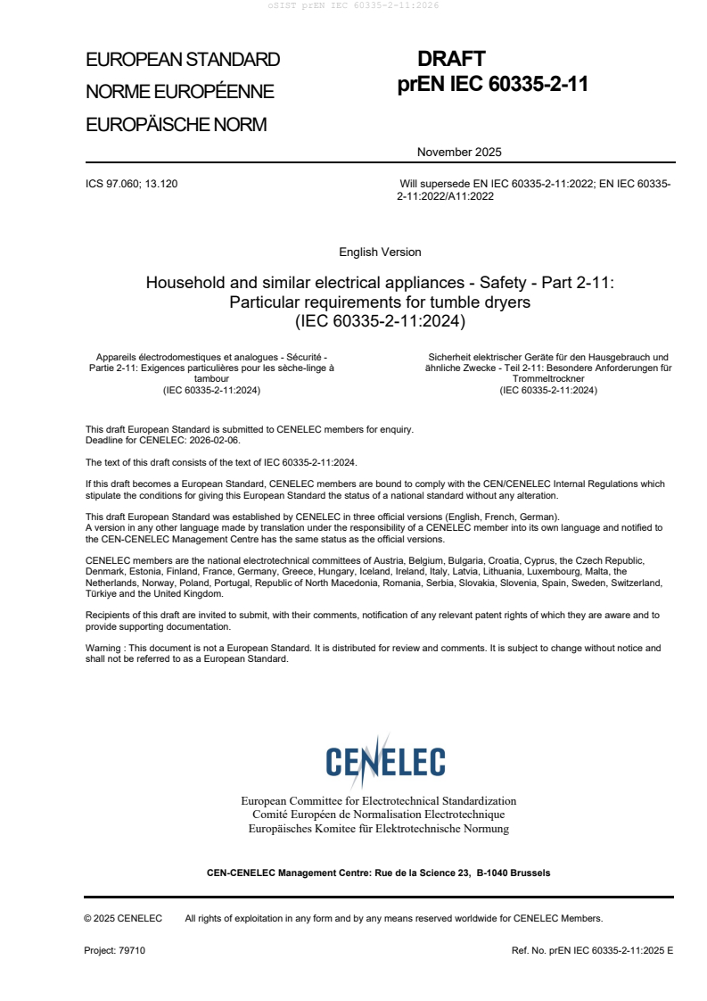 prEN IEC 60335-2-11:2026 - BARVE