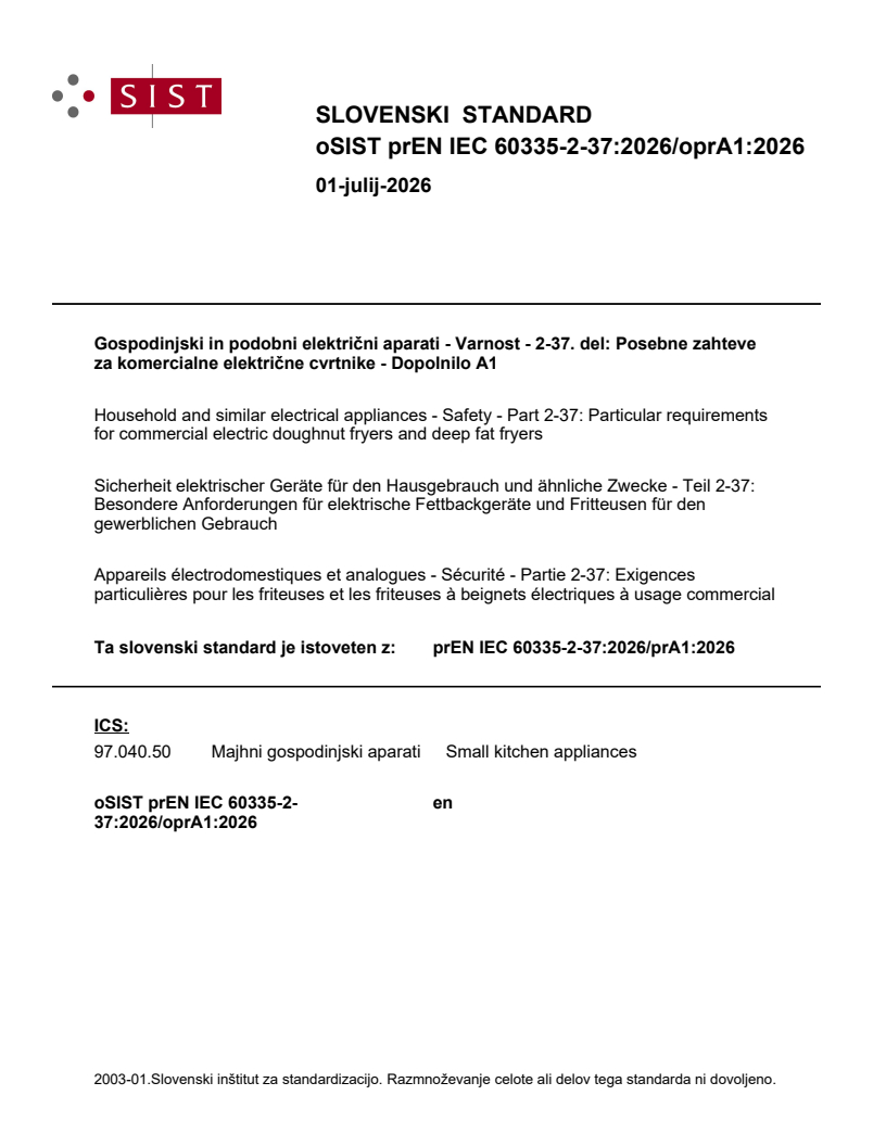 prEN IEC 60335-2-37:2026/prA1:2026 prEN IEC 60335-2-37:2026/oprA1:2026 - Page 1 preview