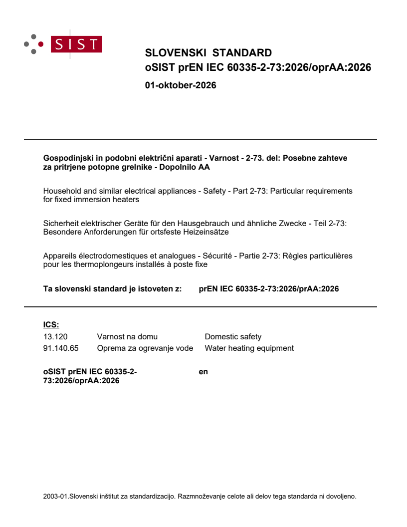 prEN IEC 60335-2-73:2026/prAA:2026 prEN IEC 60335-2-73:2026/oprAA:2026 - Page 1 preview