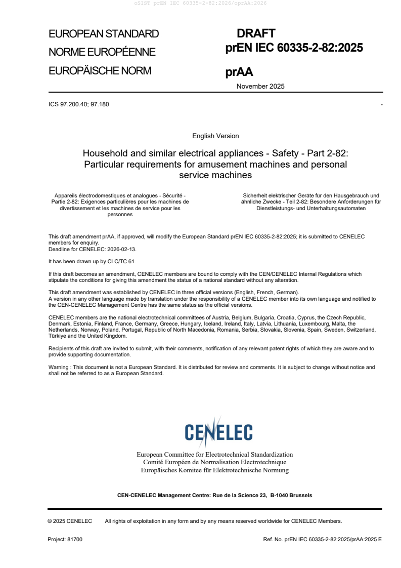 oSIST prEN IEC 60335-2-82:2026/oprAA:2026