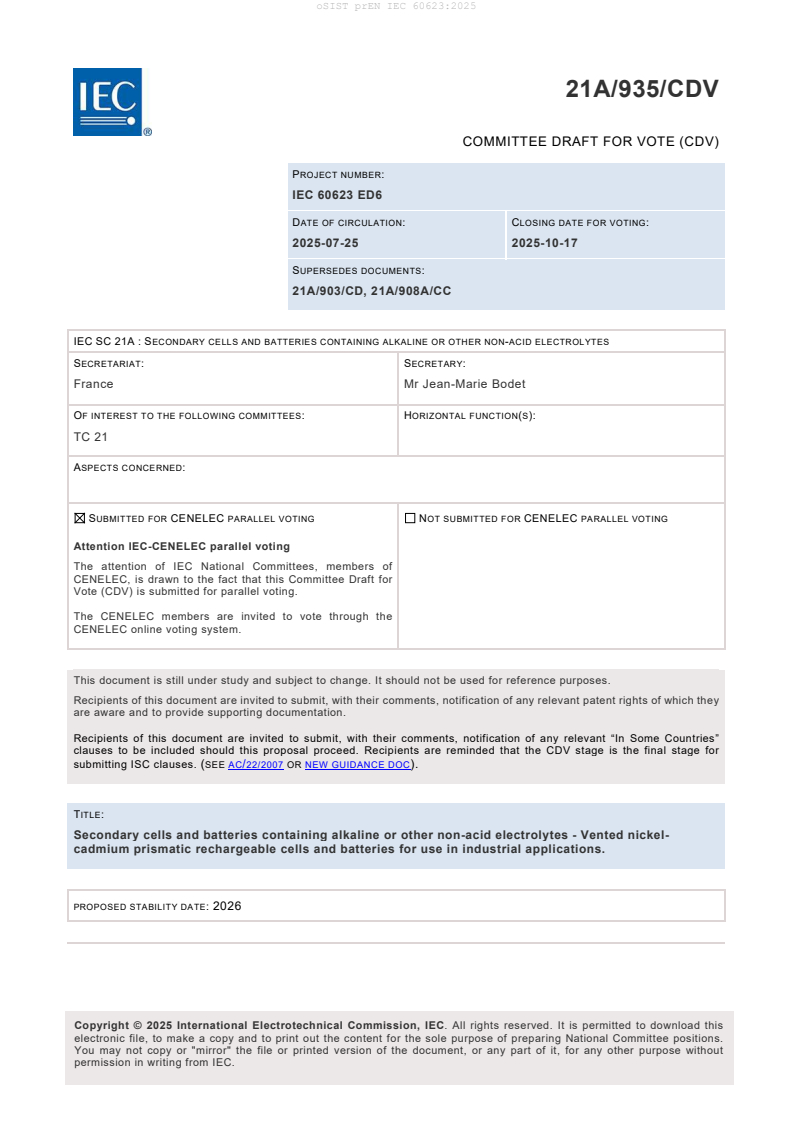 prEN IEC 60623:2025 - BARVE
