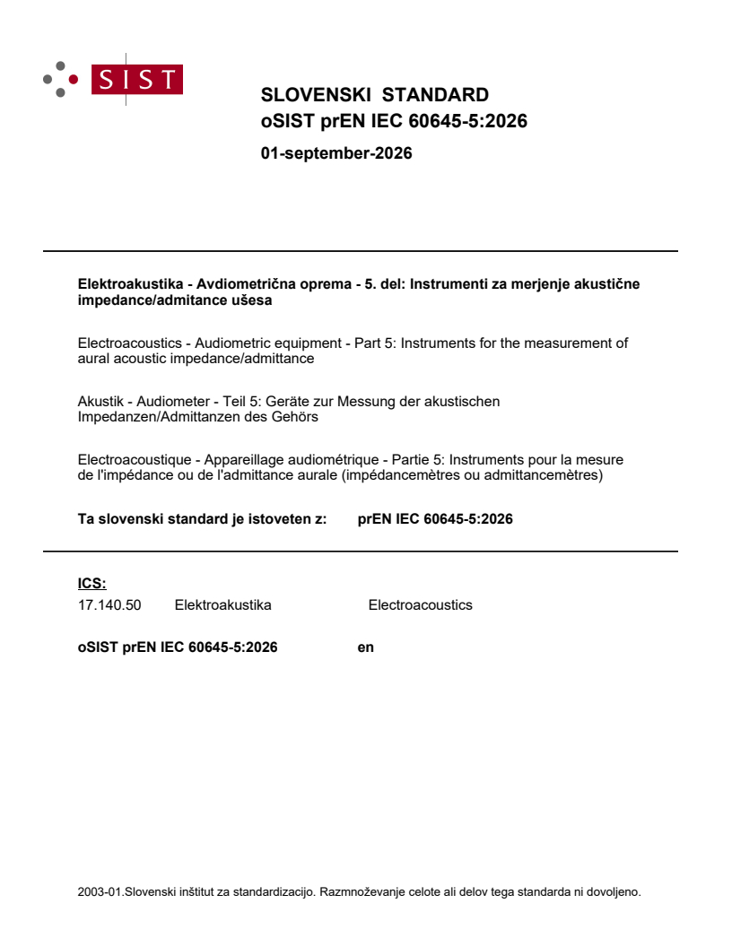 prEN IEC 60645-5:2026 prEN IEC 60645-5:2026 - Page 1 preview