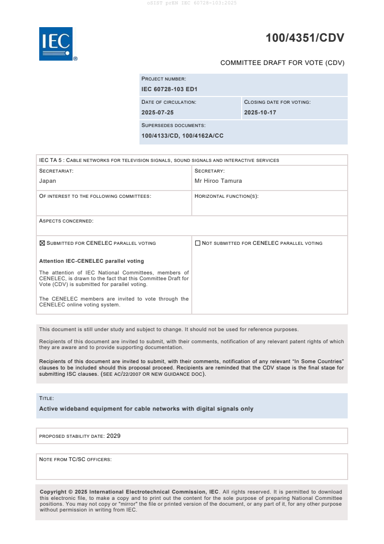 prEN IEC 60728-103:2025 - BARVE
