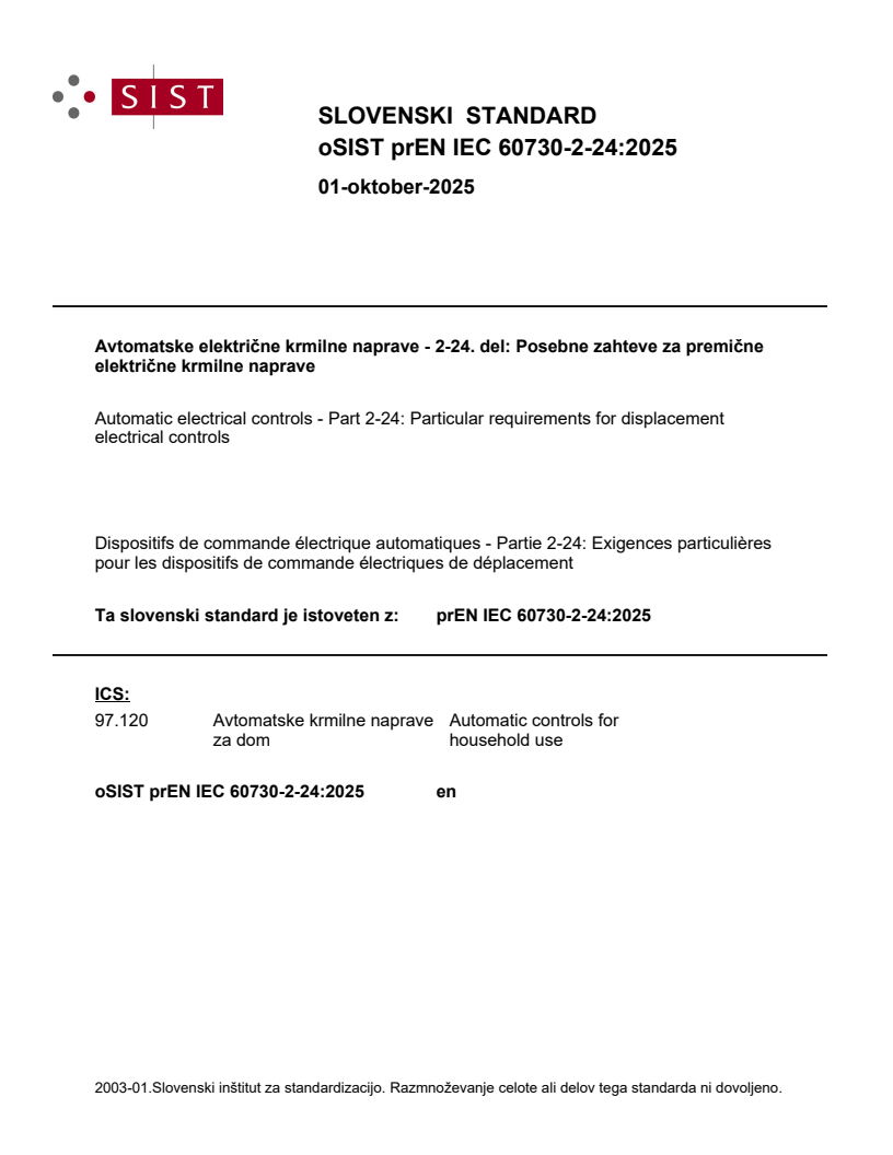 prEN IEC 60730-2-24:2025 - BARVE