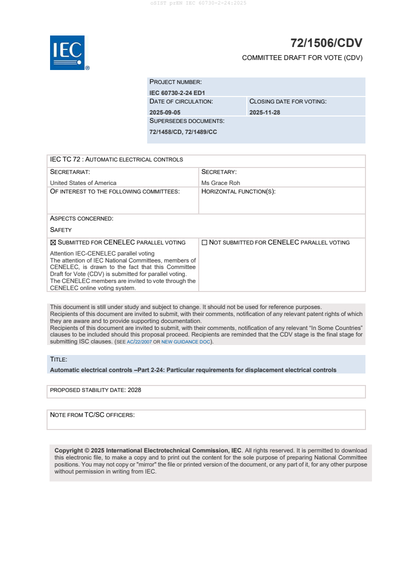 prEN IEC 60730-2-24:2025 - BARVE