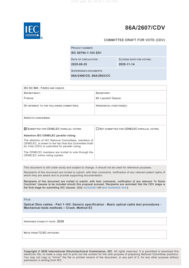 prEN IEC 60794-1-103:2025