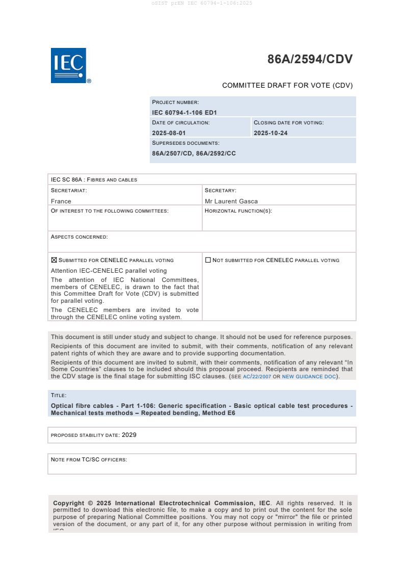 prEN IEC 60794-1-106:2025 - BARVE