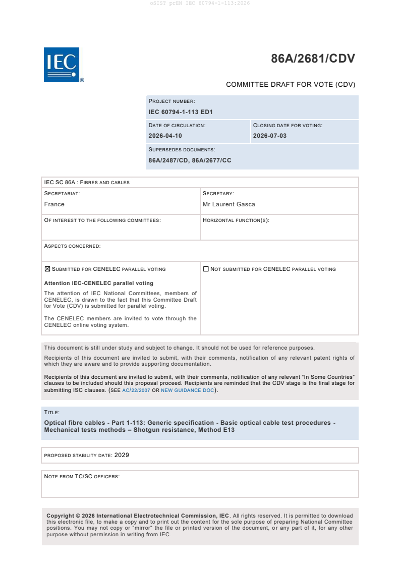 oSIST prEN IEC 60794-1-113:2026 oSIST prEN IEC 60794-1-113:2026 - BARVE - Page 3 preview