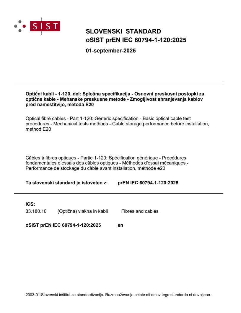 prEN IEC 60794-1-120:2025 - BARVE