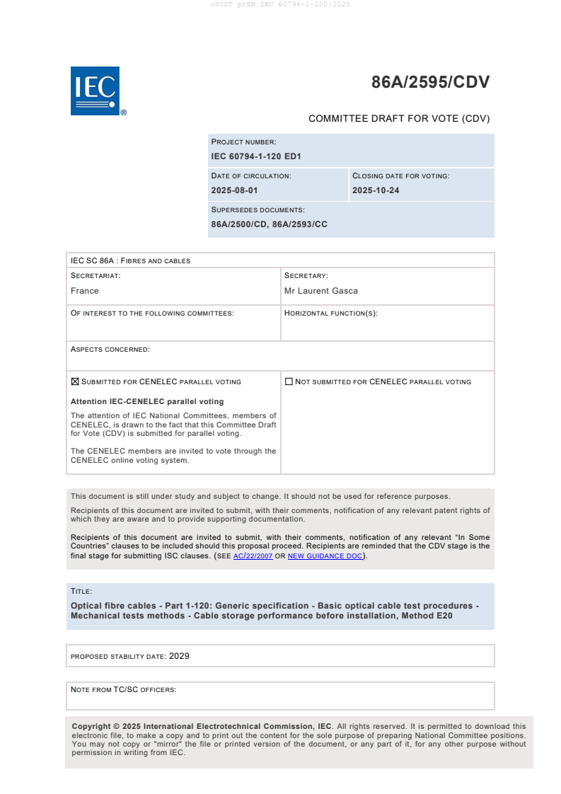 prEN IEC 60794-1-120:2025 - BARVE