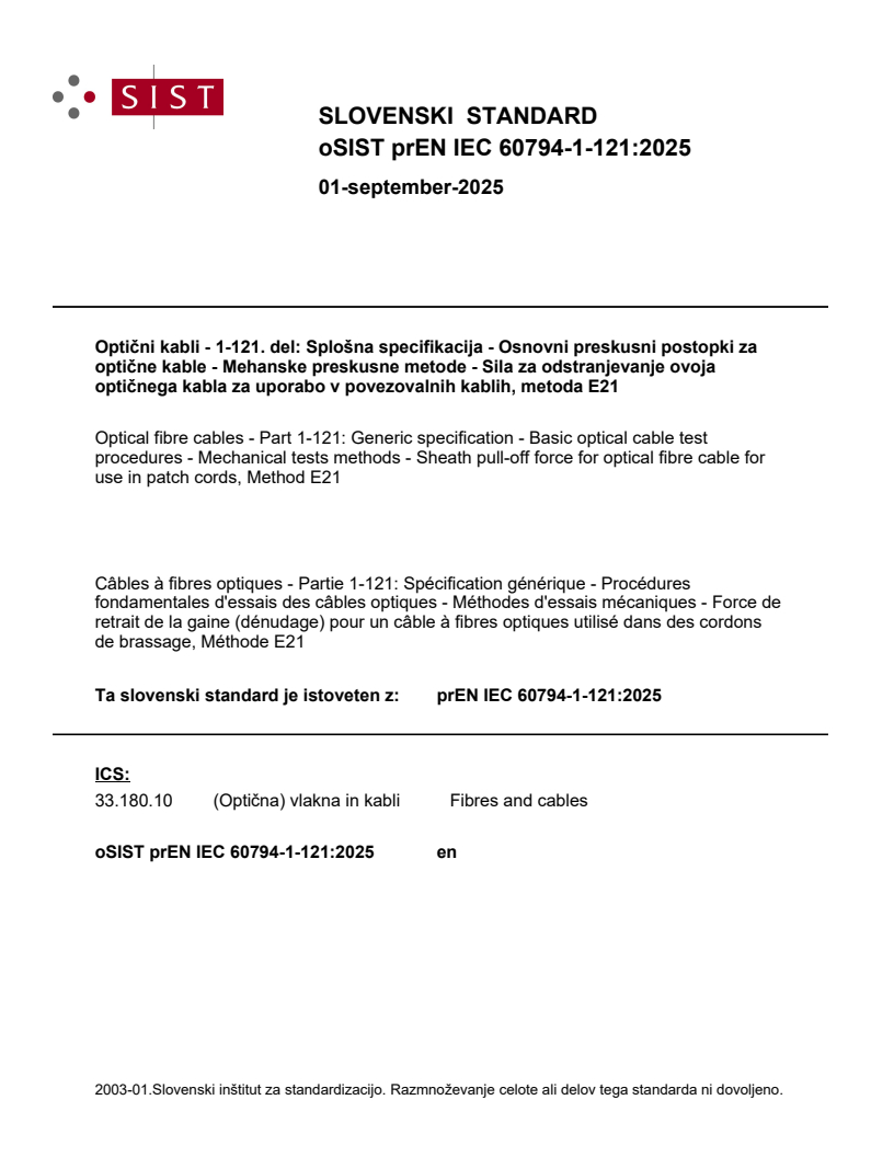 prEN IEC 60794-1-121:2025 - BARVE