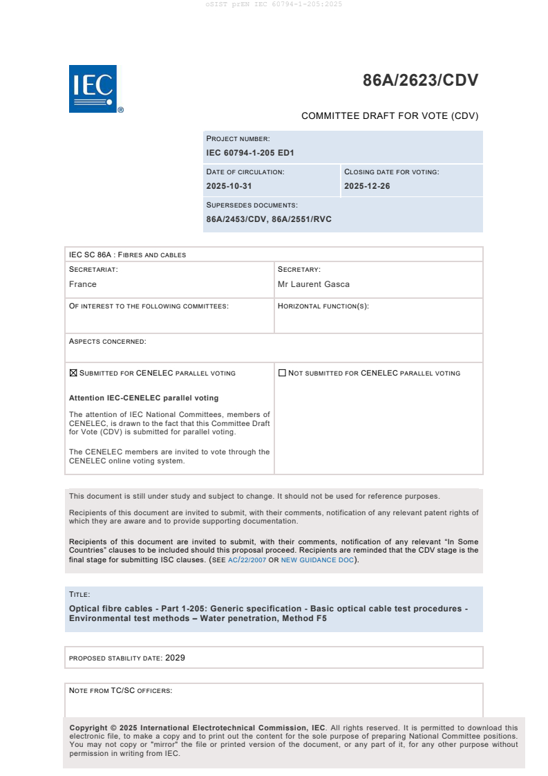 prEN IEC 60794-1-205:2025