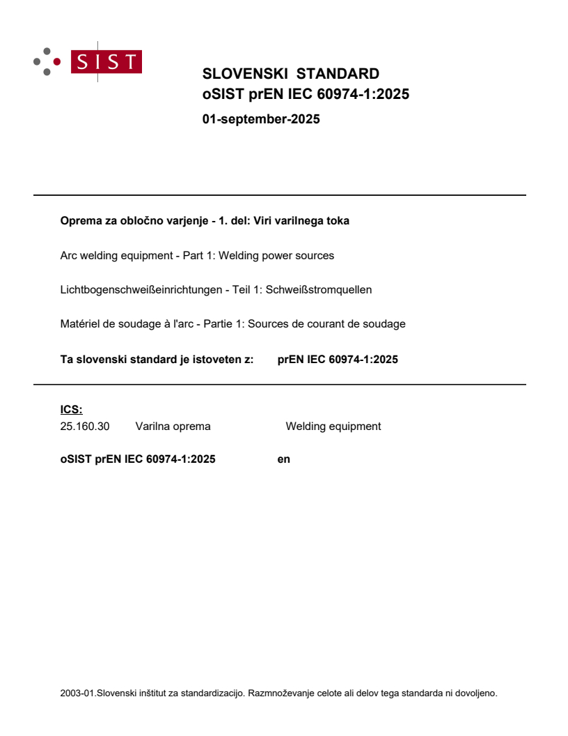 prEN IEC 60974-1:2025 - BARVE