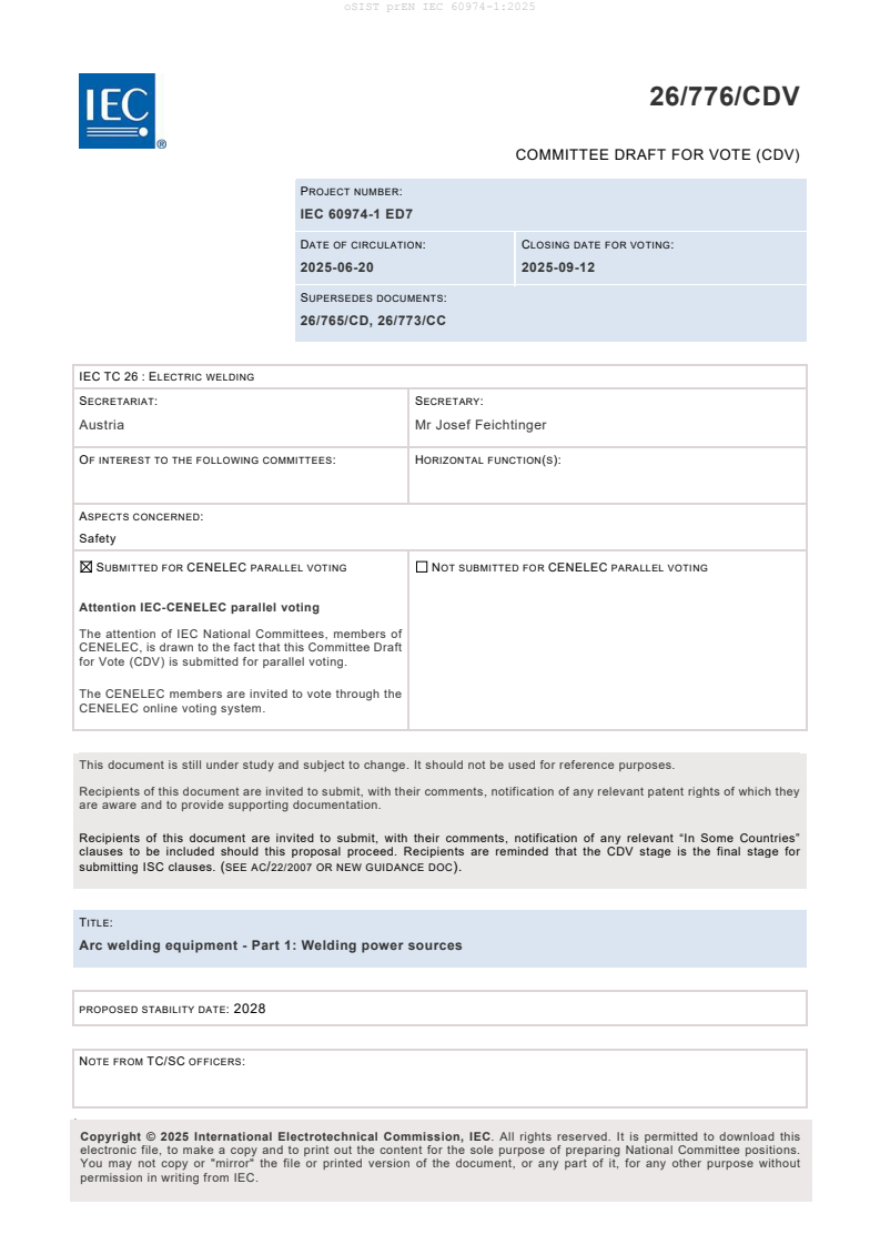 prEN IEC 60974-1:2025 - BARVE