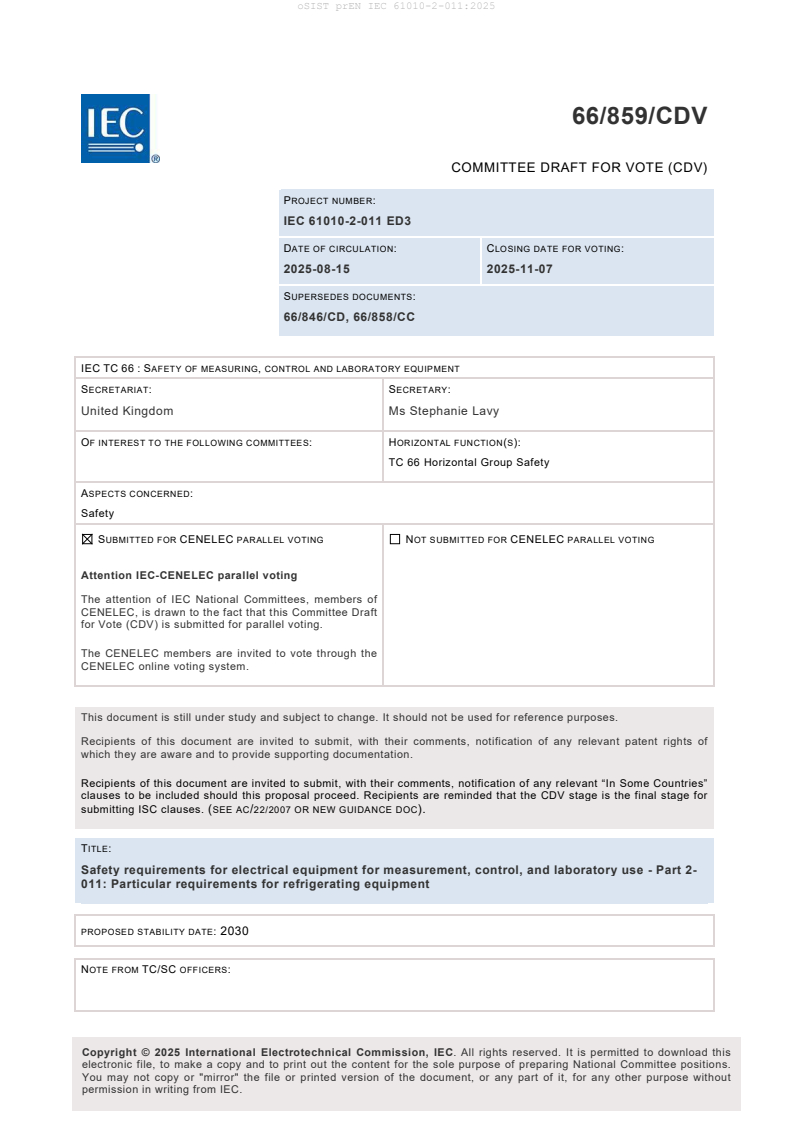 prEN IEC 61010-2-011:2025 - BARVE