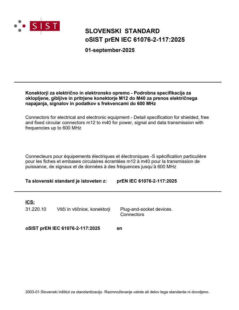 FprEN IEC 61076-2-117:2026 prEN IEC 61076-2-117:2025 - Page 1 preview
