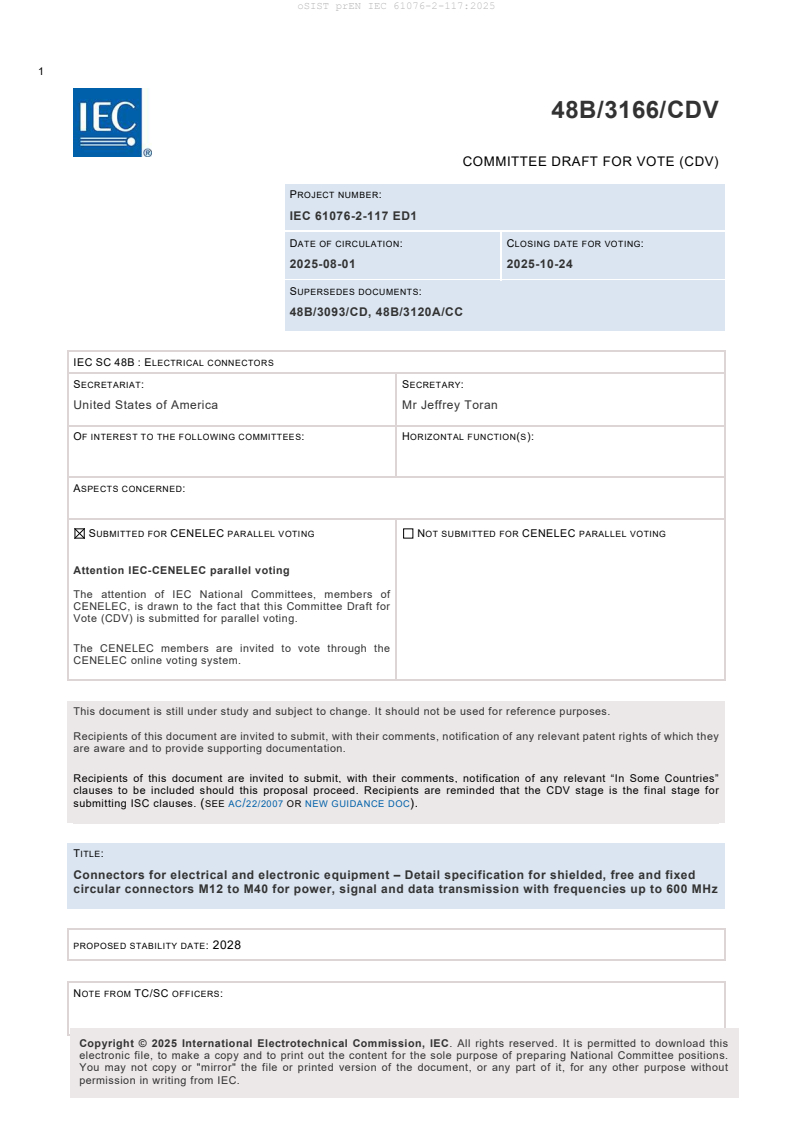 FprEN IEC 61076-2-117:2026 prEN IEC 61076-2-117:2025 - Page 3 preview