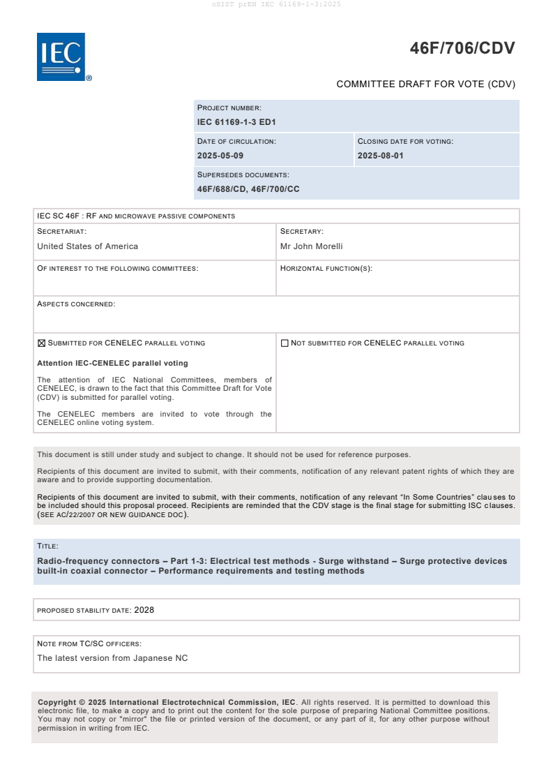 EN IEC 61169-1-3:2026 prEN IEC 61169-1-3:2025 - BARVE - Page 3 preview