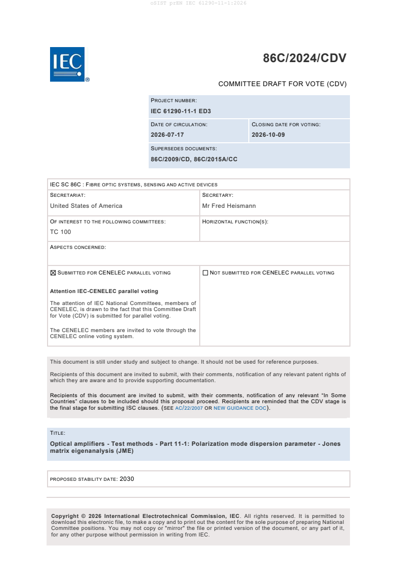 prEN IEC 61290-11-1:2026 prEN IEC 61290-11-1:2026 - Page 3 preview