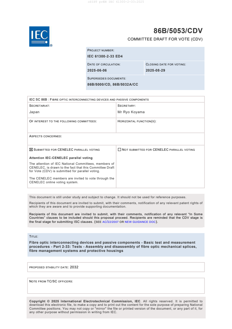 prEN IEC 61300-2-33:2025