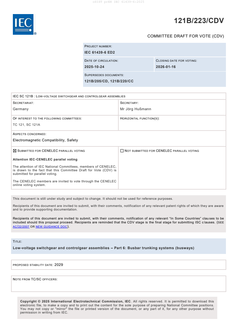 prEN IEC 61439-6:2025 prEN IEC 61439-6:2025 - BARVE