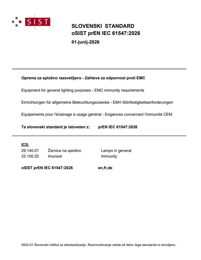 oSIST prEN IEC 61547:2026 oSIST prEN IEC 61547:2026 - BARVE - Page 1 preview