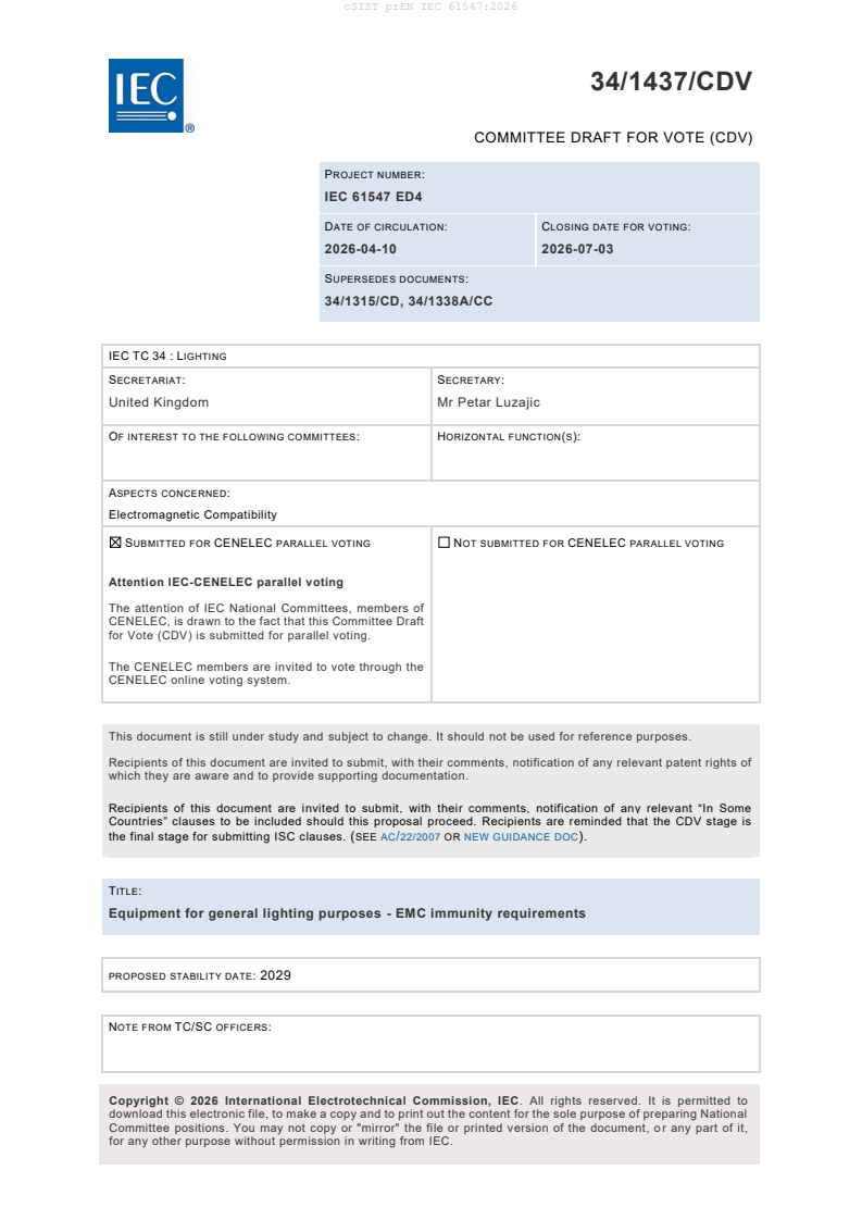 oSIST prEN IEC 61547:2026 oSIST prEN IEC 61547:2026 - BARVE - Page 3 preview