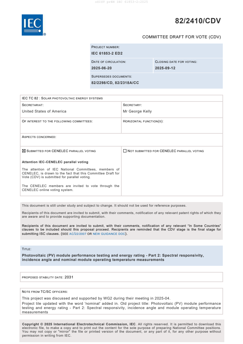 prEN IEC 61853-2:2025 - BARVE